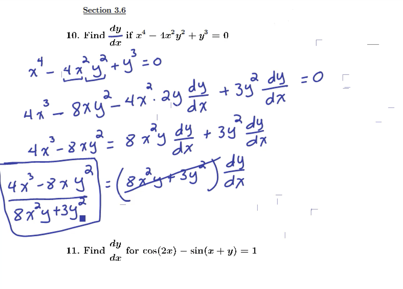 Implicit Differentiation: MATH 151 Problems 10-13
