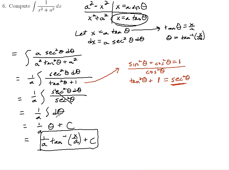 Trigonometric Substitution: MATH 172 Problems 6 & 7