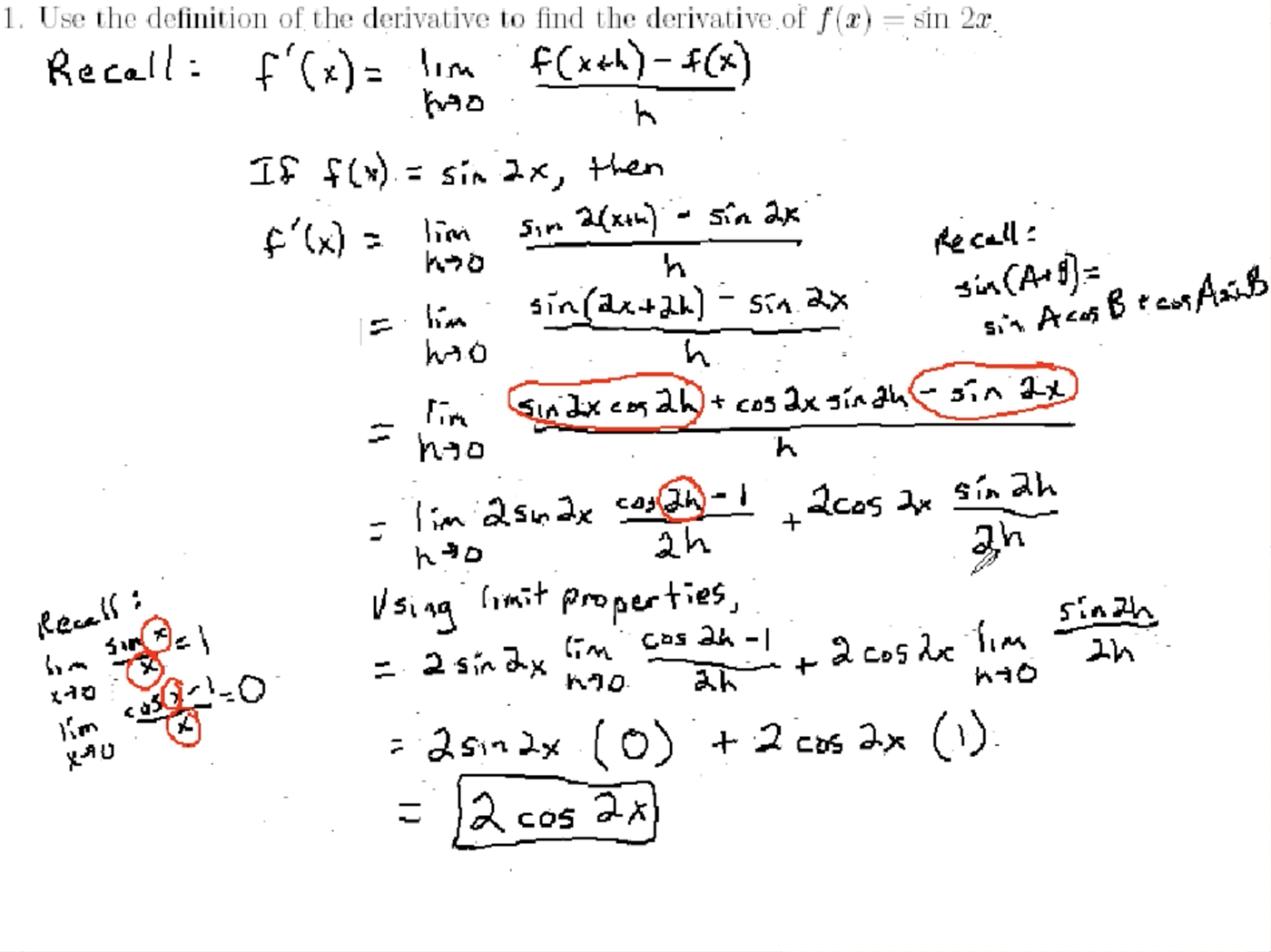 Trigonometry Derivatives and the Chain Rule: MATH 171 Problems 1-3